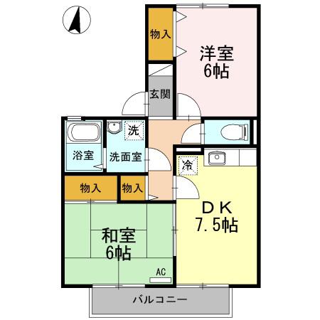 セジュールシマダB棟(2DK/2階)の間取り写真