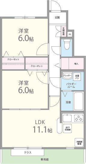 シャインメゾンII番館(2LDK/1階)の間取り写真