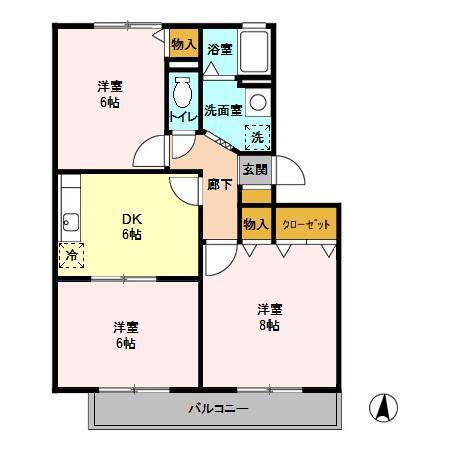 エーデルパイン(3DK/2階)の間取り写真