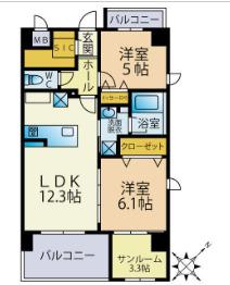 SUN・BLESSO塩原(2SLDK/4階)の間取り写真