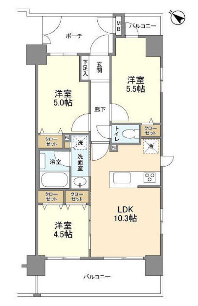 ジニア浅草(3LDK/5階)の間取り写真