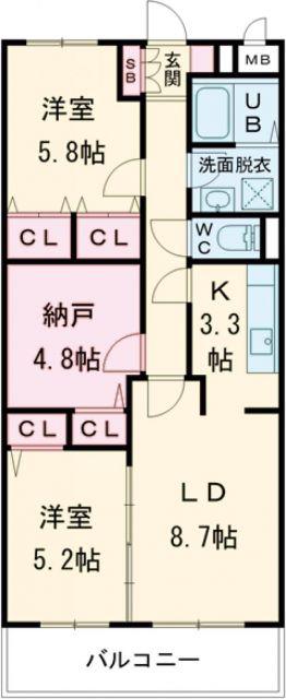 ダイヤモンドシャワー(3LDK/3階)の間取り写真