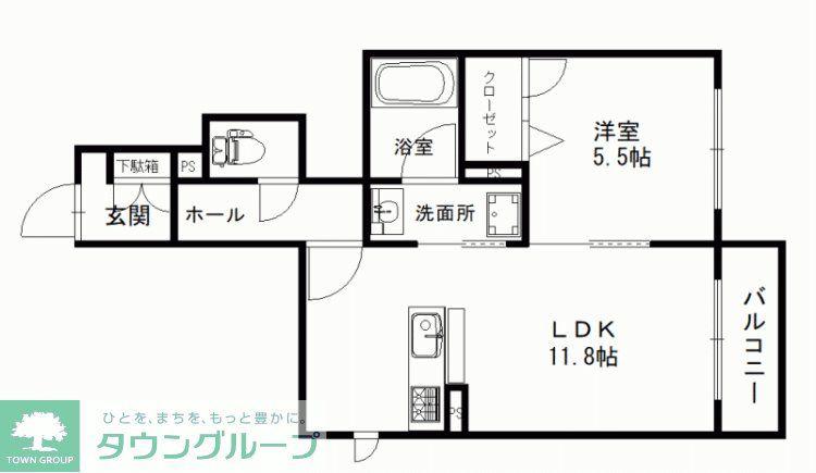THETERRACE別府(1LDK/1階)の間取り写真