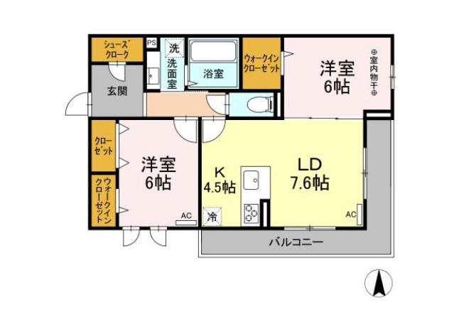 グランディール六丁の目(2LDK/1階)の間取り写真