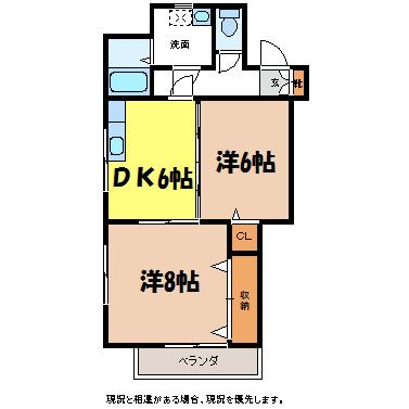 双葉町青山ハイツ(2DK/2階)の間取り写真