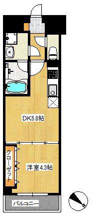 リアナアートパーク西葛西(1DK/4階)の間取り写真