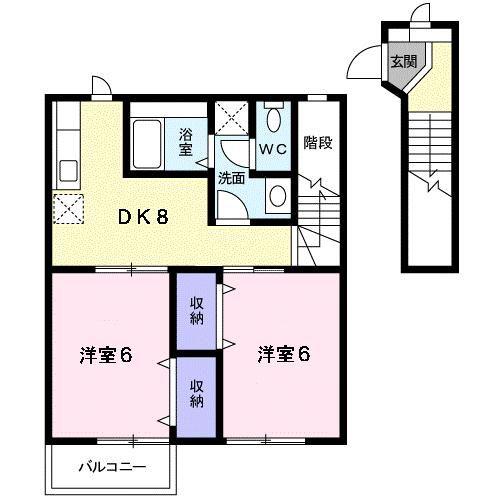 貸アパート 八王子市大塚(2DK/2階)の間取り写真