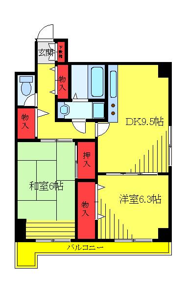 グランドール神谷(2LDK/5階)の間取り写真