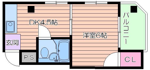 シャトー野江(1DK/6階)の間取り写真