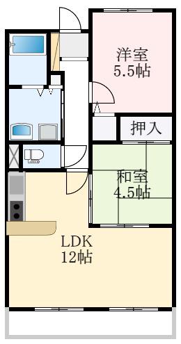 クレアヤマモト(2LDK/2階)の間取り写真