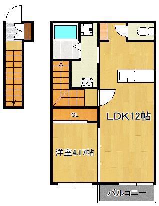ブレッザ遠賀野A棟(1LDK/2階)の間取り写真