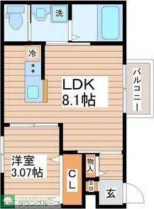 根岸町AP B棟(1LDK/1階)の間取り写真