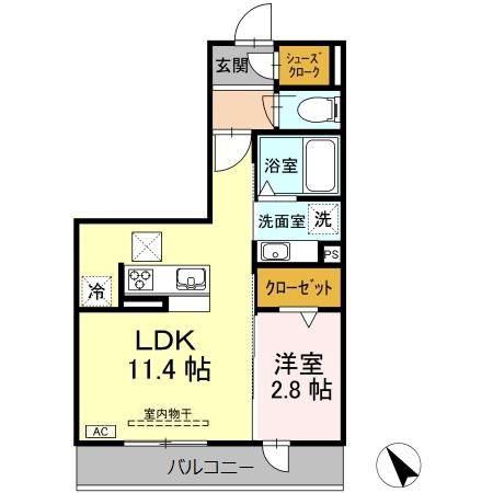 ルーム寺島(1LDK/1階)の間取り写真