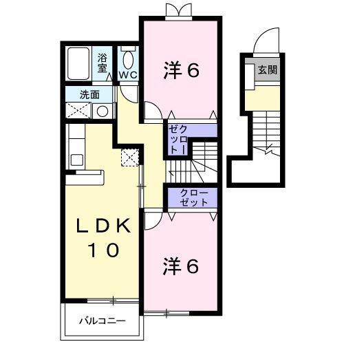 クリスタルシュトラーセI(2LDK/2階)の間取り写真