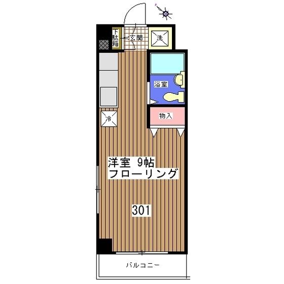 ボヌール轟(ワンルーム/3階)の間取り写真