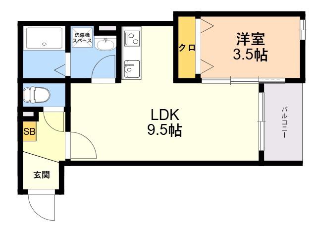 プライマリー花畑(1LDK/2階)の間取り写真