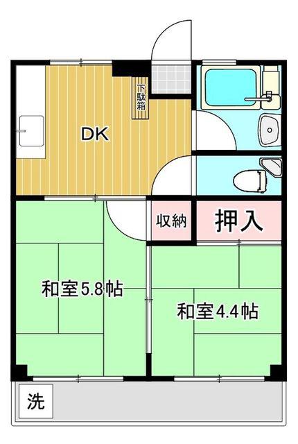 百草台ハイツ(2DK/3階)の間取り写真