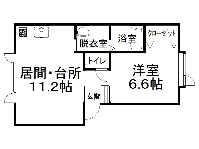 ハスコート豊頃I(1LDK/2階)の間取り写真