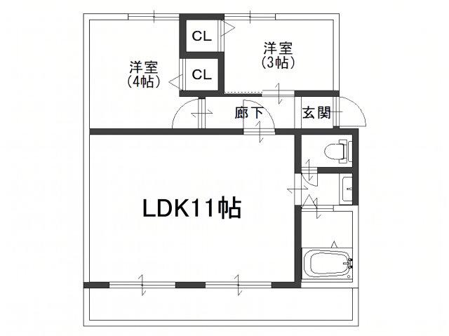 名谷2団地10号棟(2LDK/4階)の間取り写真