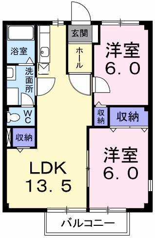 メゾンドファミーユB(2LDK/2階)の間取り写真