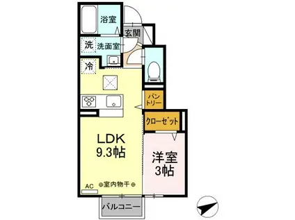 リヴィエールIII(1LDK/1階)の間取り写真