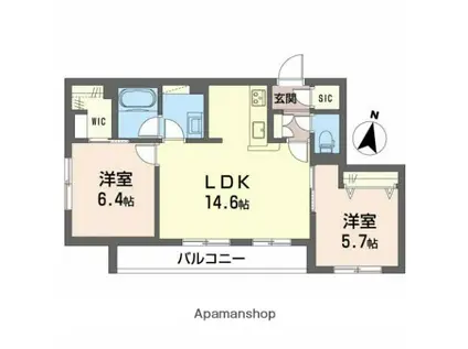 ラ・ポーズII(2LDK/1階)の間取り写真