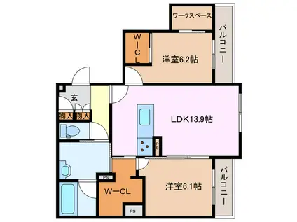 SHAMAISON MATSUSAKACASTLE(2LDK/2階)の間取り写真