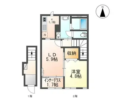 ＪＲ常磐線 泉駅(ＪＲ) 徒歩9分 2階建 築2年(1LDK/2階)の間取り写真