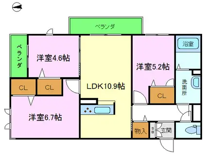 ディアコート ミノール(3LDK/3階)の間取り写真