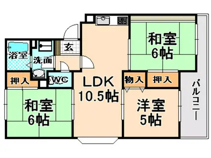 武庫リバーハイツ西野(3LDK/2階)の間取り写真