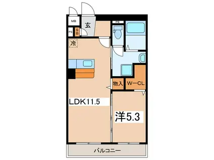 プレジール甲府(1LDK/3階)の間取り写真
