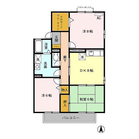 ファミール本郷 B(3DK/1階)の間取り写真