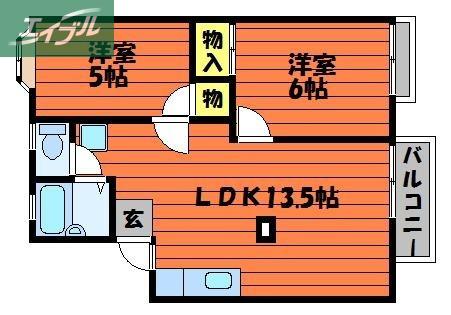 佐藤コーポ(2LDK/2階)の間取り写真