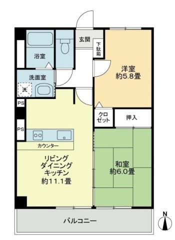 フォブールタウン成合C棟(2LDK/3階)の間取り写真