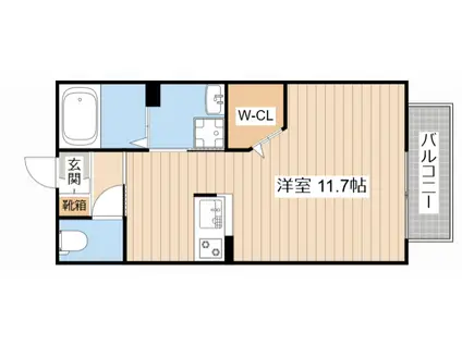 サーティーン11(ワンルーム/2階)の間取り写真
