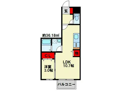 ドゥリヴェール(1LDK/1階)の間取り写真