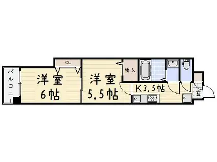 中津口センタービル(2K/9階)の間取り写真