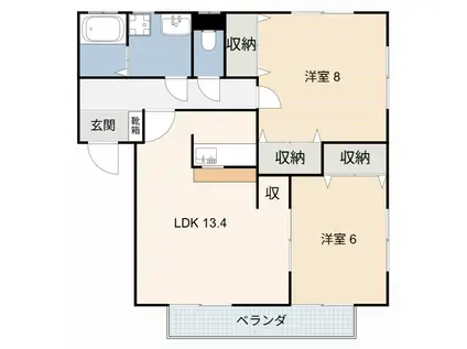 アメージングコートI B棟(2LDK/1階)の間取り写真