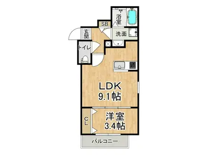 ジーメゾン西脇アノリス(1LDK/3階)の間取り写真