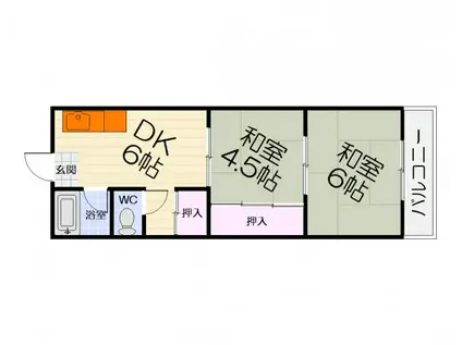 八田ハイツA棟(2DK/1階)の間取り写真