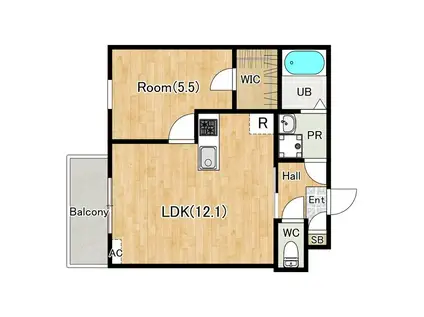 ジーメゾン今伊勢(1LDK/1階)の間取り写真