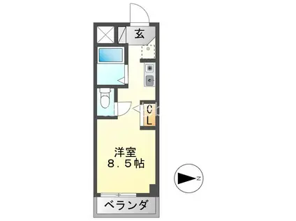 シャトー岐大 B棟(ワンルーム/1階)の間取り写真