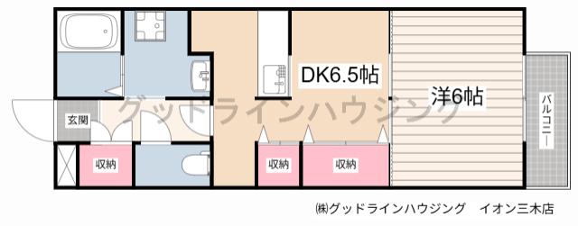 ウェルヴィラA棟(1DK/2階)の間取り写真