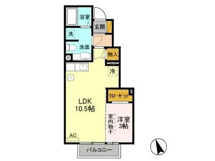 リベルテC棟(1LDK/1階)の間取り写真
