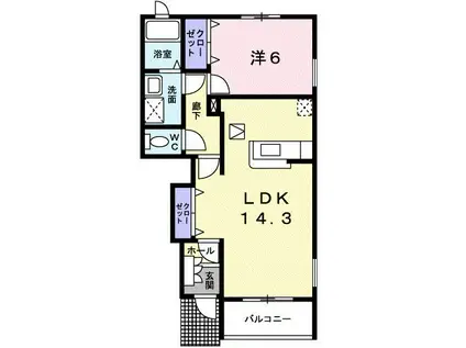 シャン・ド・フルールIII(1LDK/1階)の間取り写真