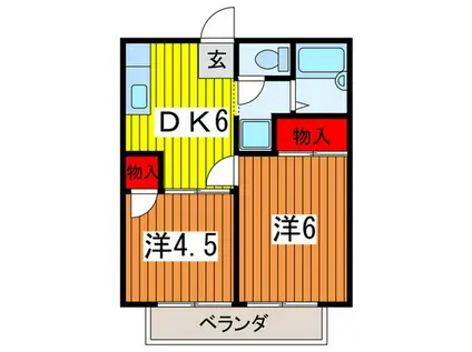 須賀ハイツ(2DK/2階)の間取り写真