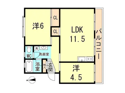 清水が丘コーポラス(2LDK/5階)の間取り写真