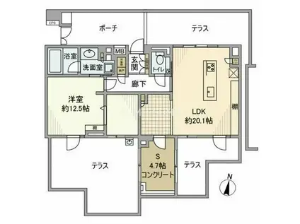 パークホームズ横濱松ヶ丘(1SLDK/1階)の間取り写真
