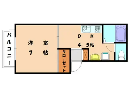 ホワイトヒルズ(1DK/1階)の間取り写真
