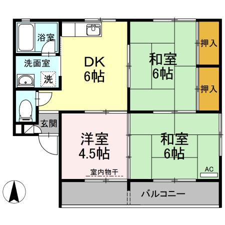 藤ノ木ハイツ A棟(3DK/2階)の間取り写真